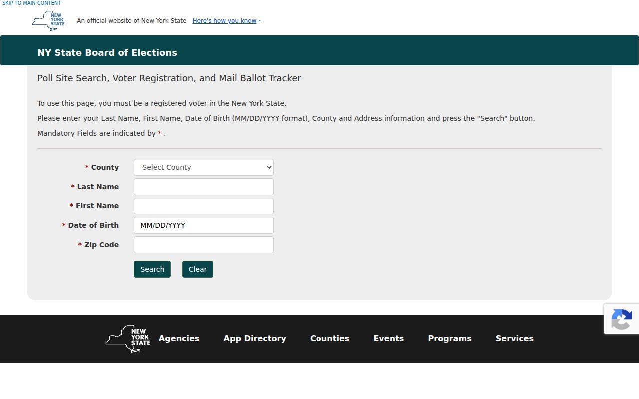 Clay residents directory view of New York voter lookup fields